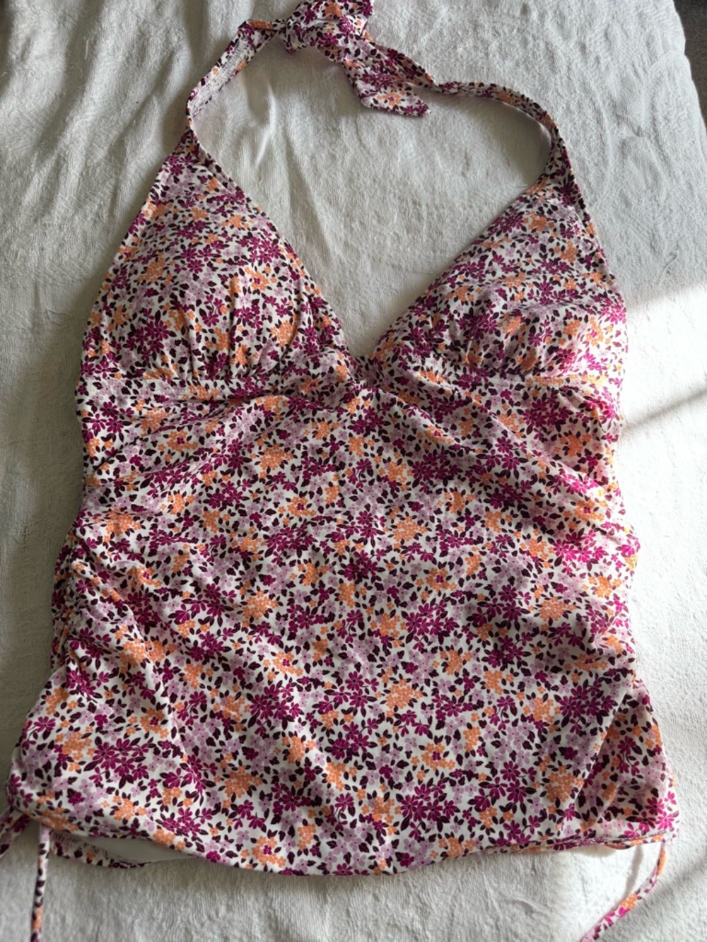 LOFT Beach Floral Trim Halter Tankini Top - White, Pink, Orange